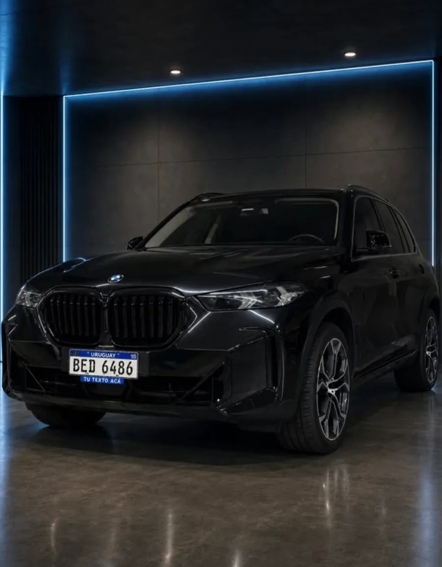 TuChapa instalada debajo de la patente de una BMW negra